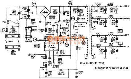 The power supply circuit diagram of VGA V-1415 type SVGA color display
