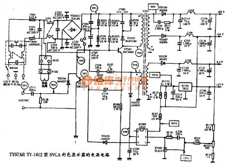 The power supply circuit diagram of TYSTAR TY-1412 type SVGA color display