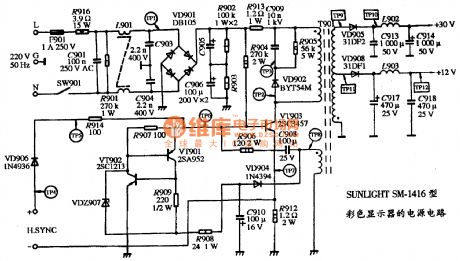 The power supply circuit diagram of SUNLIHT SM-1416 type color display