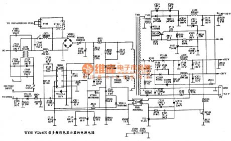 The power supply circuit diagram of WYSE VGA-670 type multiple frequency color display