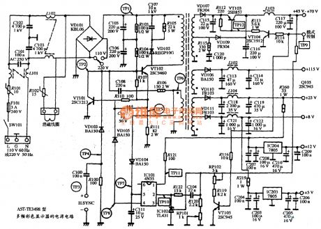 The power supply circuit diagram of AST-TE1498 type multiple frequency color display