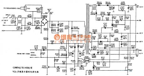 The power supply circuit diagram of COMPAQ TE-1420Q type VGA multiple frequency color display