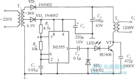 Neon light high voltage power supply circuit