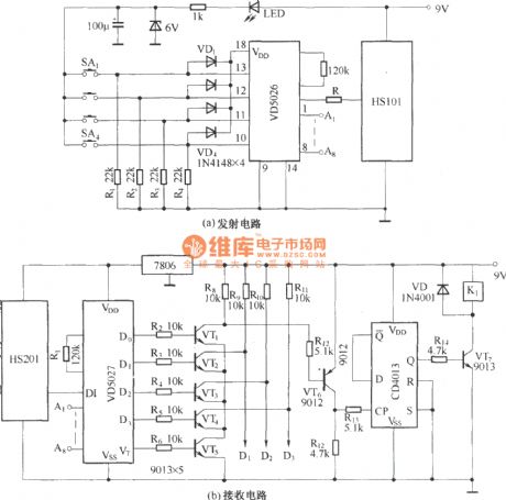 Composed of HS101/HS201 4 channels remote control switch circuit diagram