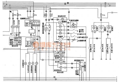 Shenyang JinBei SY6480 light bus headlamp, turning and danger singal light circuit diagram
