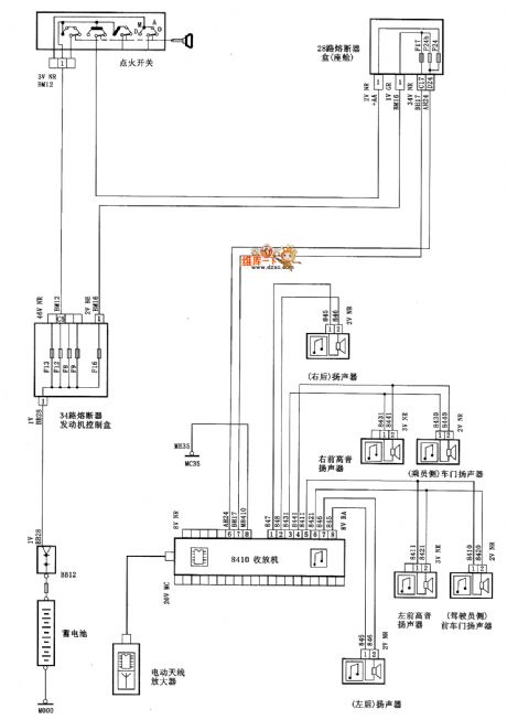 Saloon car radio and tape player and rear equipment circuit diagram