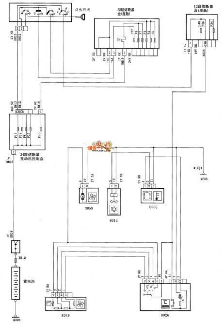 Dongfeng Citroen Picasso(2.0L) saloon car vice air conditioning circuit diagram