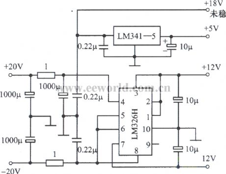 Multichannel regulated power supply composed of LM341-5, LM326H