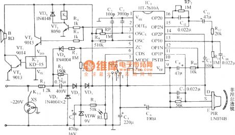 Infrared sensor music outlet control circuit with HT-7610A