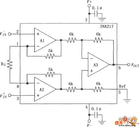 INA217 Signal And Power Supply Basic Connection Circuit