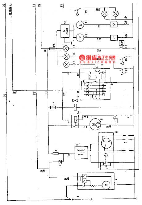 The power supply,stating, igniting, instrument and indicator circuit of Tianjin Xiali TJ7100 and 7100U