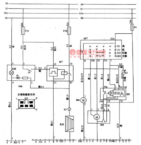 The rear window defroster, wiper and washer circuit of Daewoo Racer