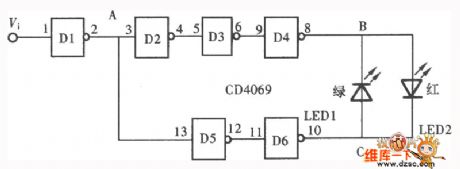 Shining type logic pen circuit (CD4069) composed of the gate circuit