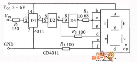Character display type logic pen circuit (CD4011) composed of the gate circuit (2)