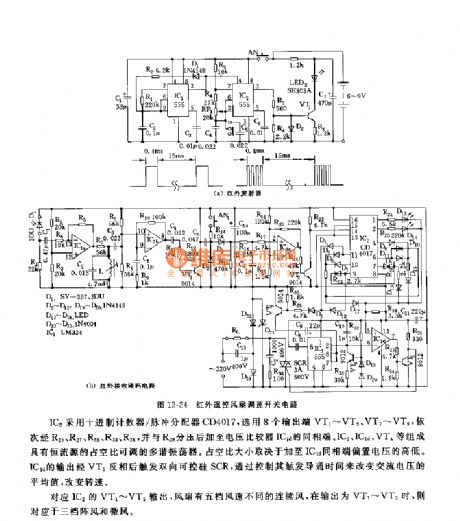 The speed regulation switch circuit of 555 infrared controlled fans