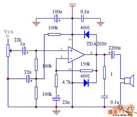 TDA2030 power amplifier circuit single power connecting method circuit diagram