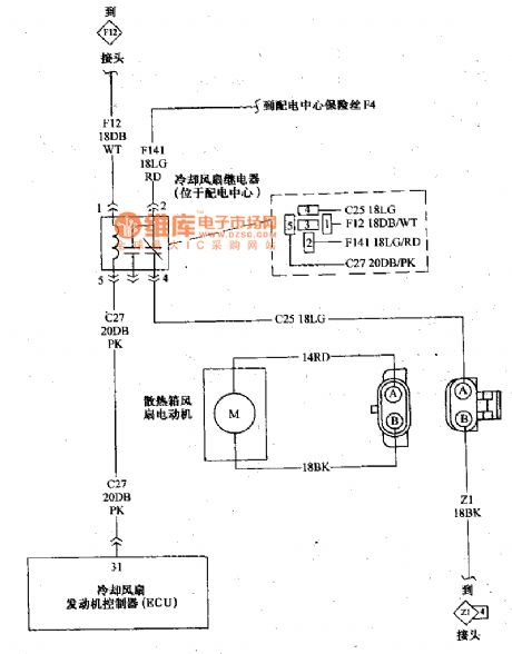 Beijing Cherokee 4.0L engine electronic control system radiator fan motor wiring circuit diagram