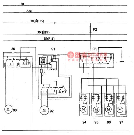 The Power Window and Control Door Lock Principle Circuit of MAZDA 929