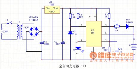 555 IC automatic battery charger circuit diagram(1)