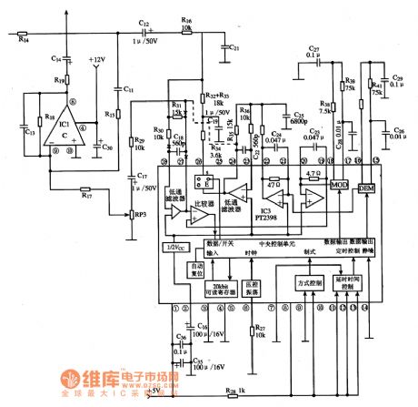 PT2398 reverberation processing integrated circuit diagram
