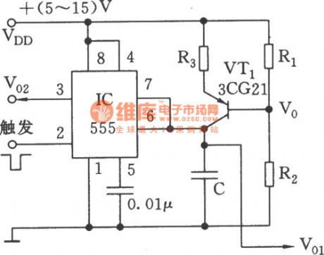 The simple linear sawtooth wave generator circuit composed of 555