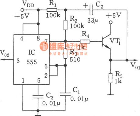The bootstrapping sawtooth wave generator circuit of 555