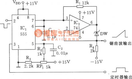 The boosttrapping voltage sawtooth wave generator of 555