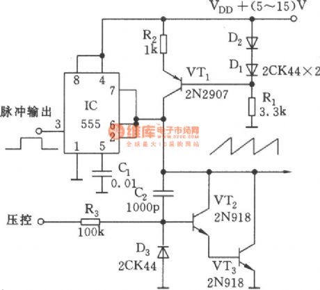 The linear sawtooth wave generator circuit of 555