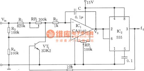 The voltage/frequency converter of low switching parameter (555)