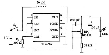 White LED drive circuit composed of TL499A
