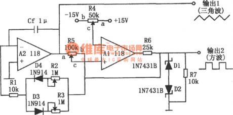 The stable square wave and triangular wave generator (118)