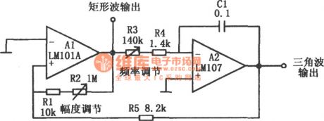 The oscillating circuit with the output of triangular waves and square waves (LM107、LM101A)
