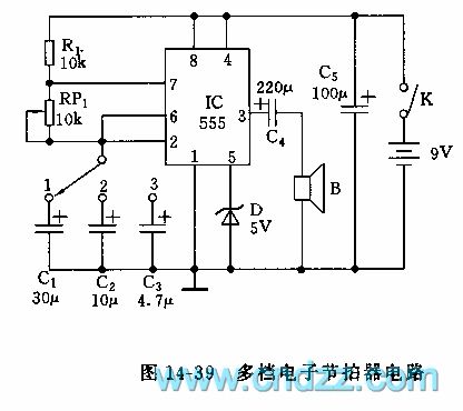 555 multi-stage electronic metronome circuit