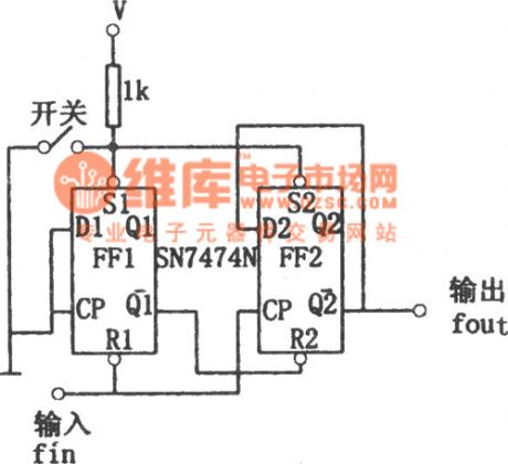 The simple frequency splitter circuit composed of SN7474N