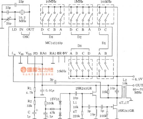 The 60~70MHz PLL frequency synthesizer circuit composed of MC145163P