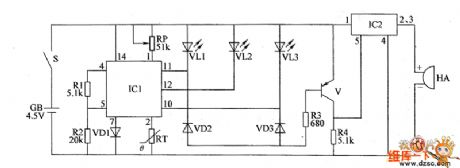 the circuit of the alarm for temperature monitor