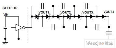Charge pump multi-voltage output circuit composed of Walter Schottky diodes
