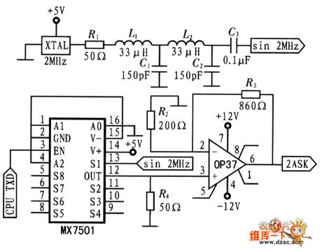 Reader and transponder 2ASK modem circuit
