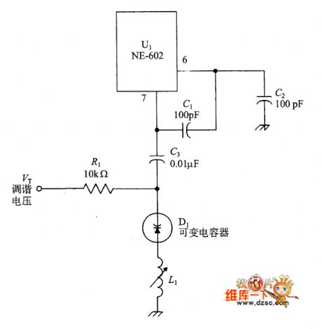 Voltage-tuned NE-602 oscillator circuit