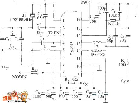 The remote control emitting circuit composed of TX4915