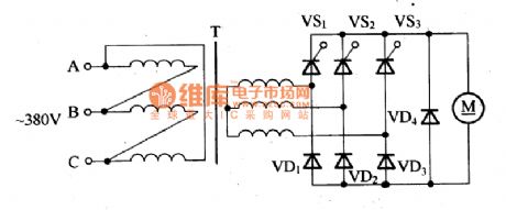 Three-phase bridge type thyristor rectifier circuit