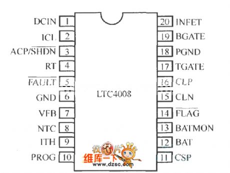 LTC4008 internal structure and external components connection circuit