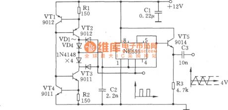 Triangular Wave and Square-wave Generator Circuit Composed of NE555
