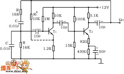 RC series-parallel frequency selection network oscillator circuit