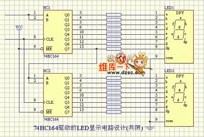 LED display driven by 74HC164 circuit (common cathode)