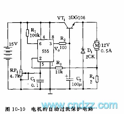 555 automatic start type over-current protection control circuit