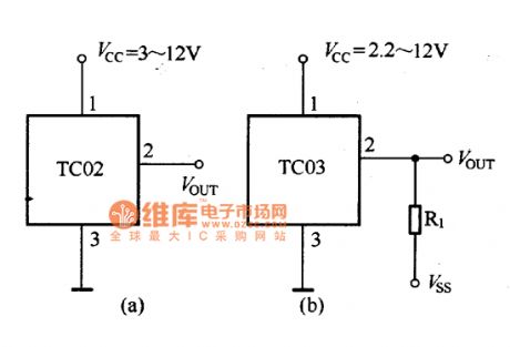 TCO2/TCO3 type temperature sensor typical application circuit