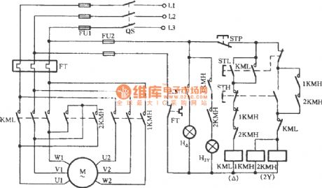 Three-phase motor dual-speed 2Y / △ connection with indicator regulator circuit