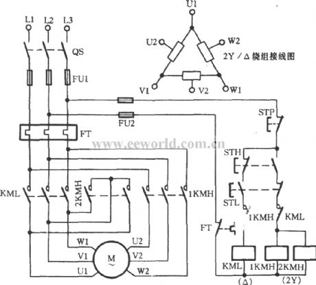 Three-phase motor dual-speed 2Y / △ connection speed control circuit (a)