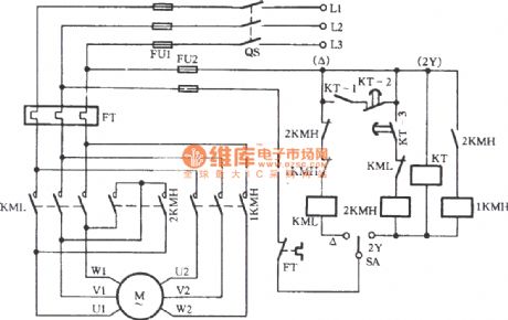 Three-phase motor dual-speed 2Y / △ connection automatic speed control circuit